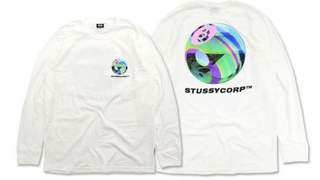 Stussy Iridescent 8 Ball L/S Tee White